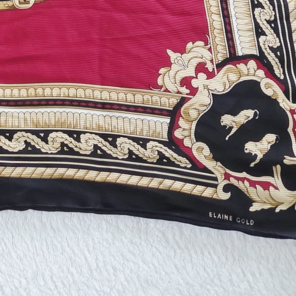 Vintage Elaine Gold 80s 90s ✨️ Elegant Black and Red Baroque-Print Women's Scarf
